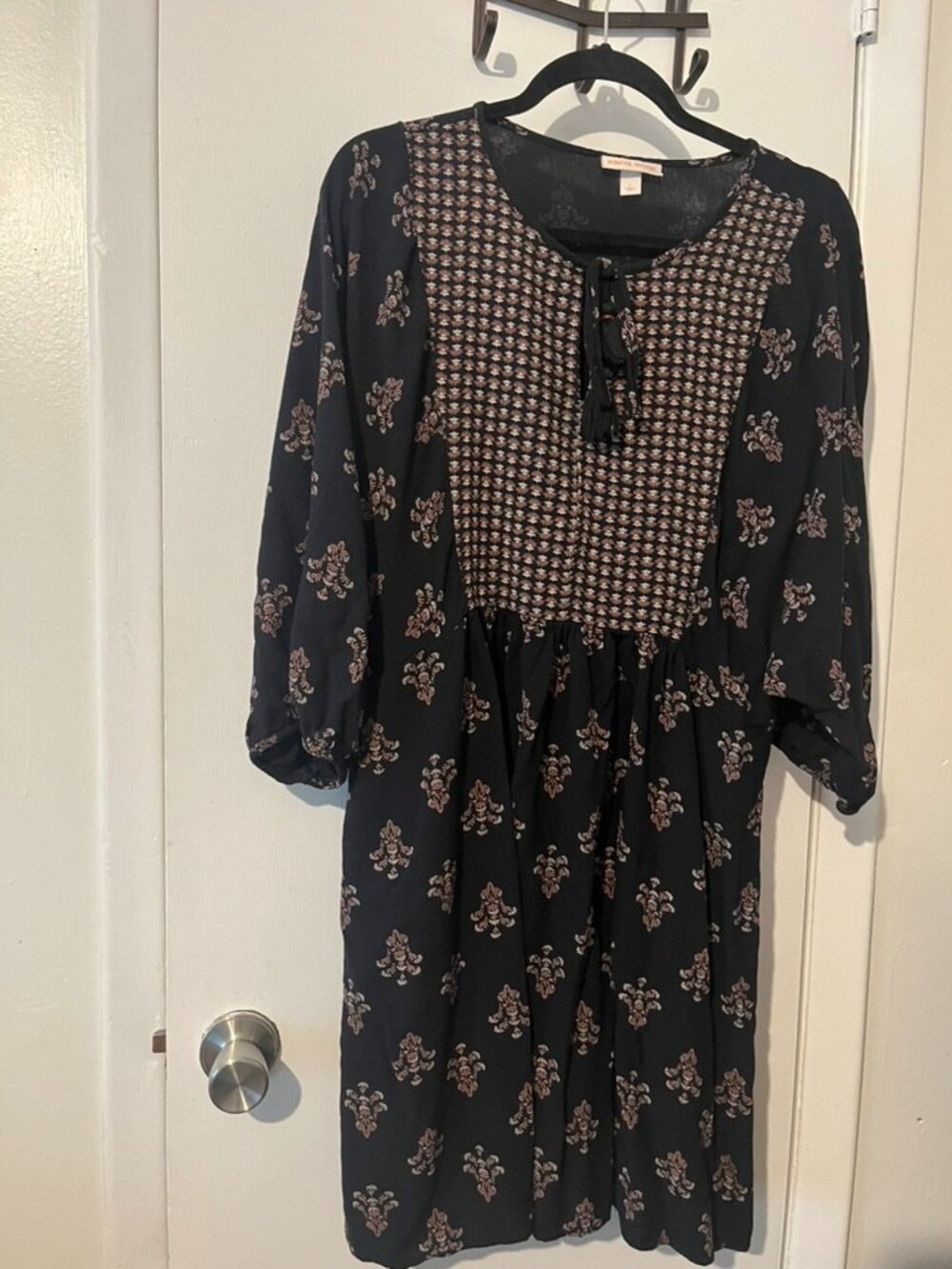 KNOX ROSE BOHO DRESS 3/4 PUFF SLEEVES SZ L
